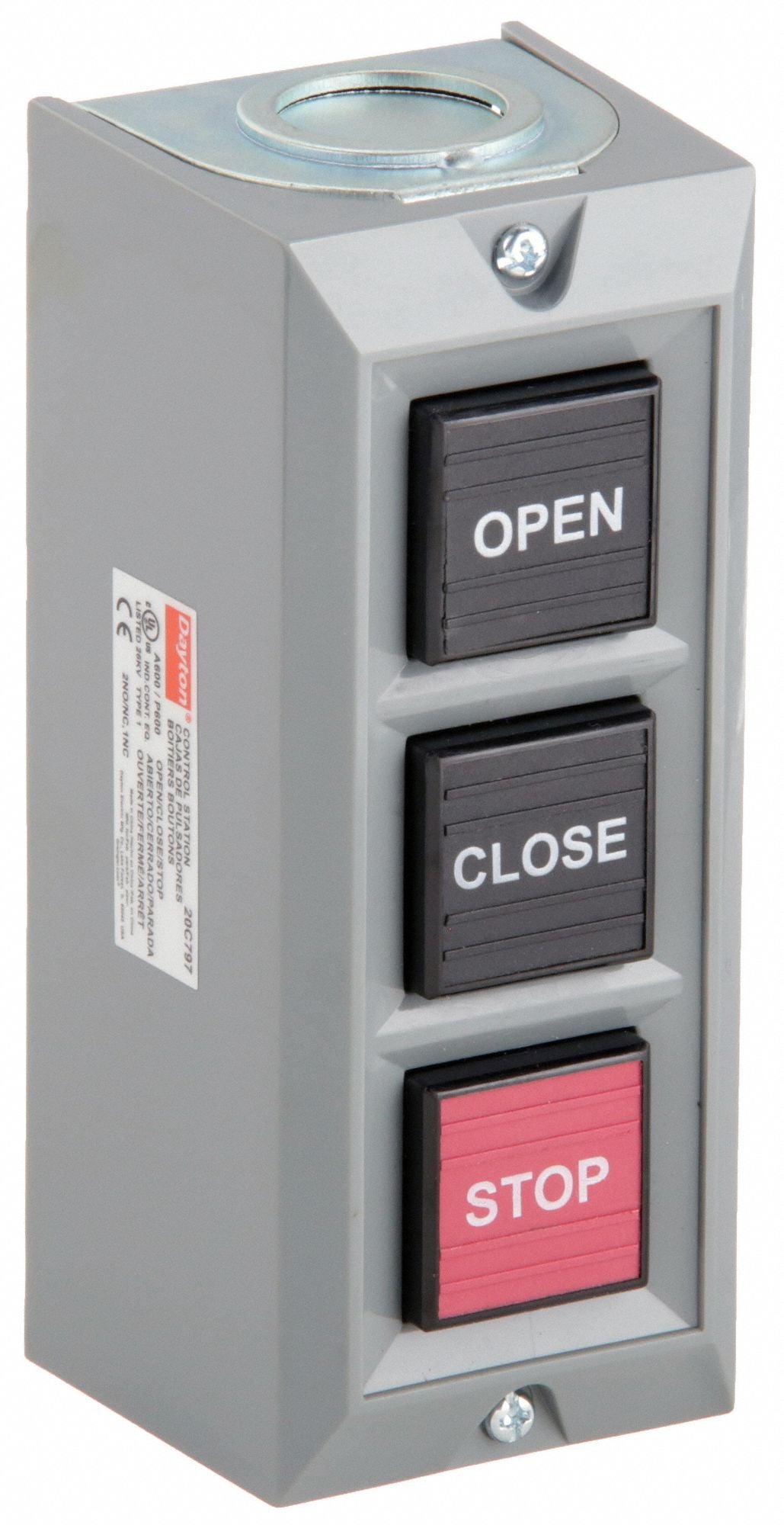 DAYTON 20C797 Control Station 3 Push Buttons Blk/Red