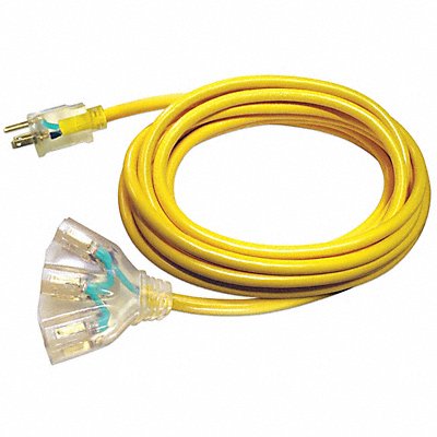 GRAINGER 20FR82ID Lighted Extension Cord 25ft 14Ga 15A SJTW Yel