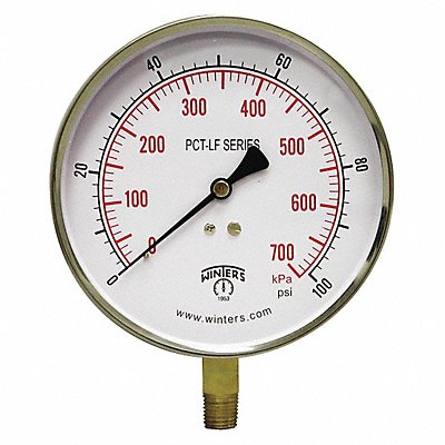 WINTERS PCT323LF Gauge Pressure 0 to 100 psi 4-1/2 in.