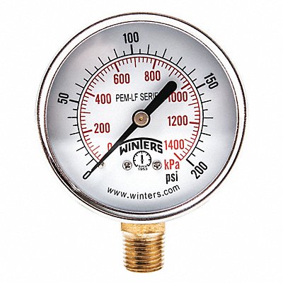 WINTERS PEM216LF J1380 Gauge Pressure 0 to 200 psi 2-1/2 in