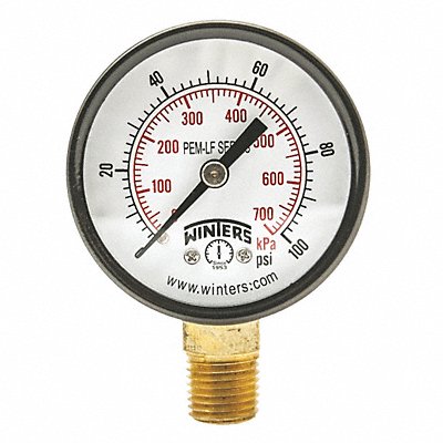 WINTERS PEM202LF J1379 Gauge Pressure 0 to 100 psi 2 in