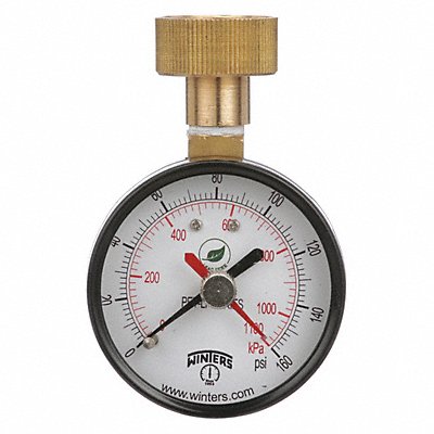 WINTERS PETM213LF Max Pointer Test Gauge 2.5 in 0-160 psi