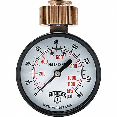 WINTERS PETW213LF K4555 Water Test Gauge 2.5 in 0 to 160 psi