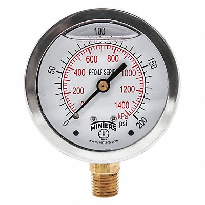 WINTERS PFQ806LF J1382 Gauge Pressure 0 to 200 psi 2-1/2 in