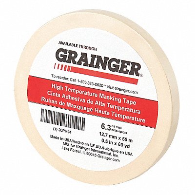 GRAINGER 20PH94 Masking Tape 1/2 W 60 yd L Tan