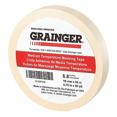 GRAINGER 20PJ02 Masking Tape 3/4 W 60 yd L Tan
