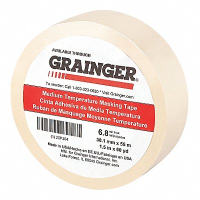 GRAINGER 20PJ04 Masking Tape 1 1/2 W 60 yd L Tan