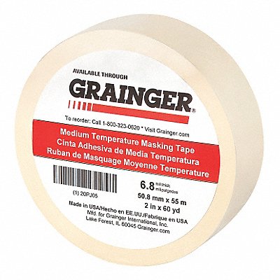 GRAINGER 20PJ05 Masking Tape 2 W 60 yd L Tan