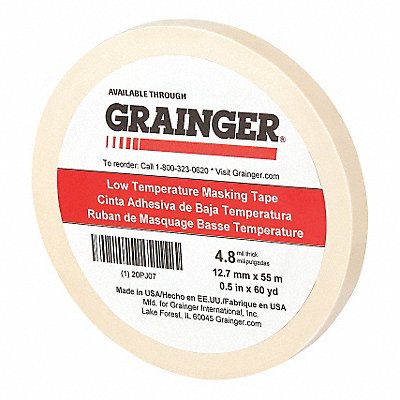 GRAINGER 20PJ07 Masking Tape 1/2 W 60 yd L Tan