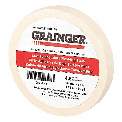 GRAINGER 20PJ08 Masking Tape 3/4 W 60 yd L Tan