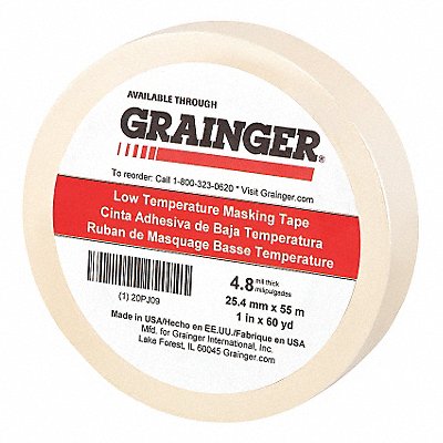GRAINGER 20PJ09 Masking Tape 1 W 60 yd L Tan