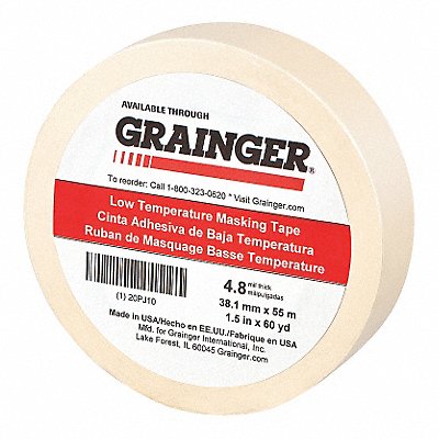 GRAINGER 20PJ10 Masking Tape 1 1/2 W 60 yd L Tan