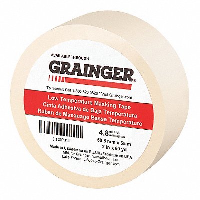 GRAINGER 20PJ11 Masking Tape 2 W 60 yd L Tan