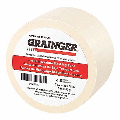 GRAINGER 20PJ12 Masking Tape 3 W 60 yd L Tan