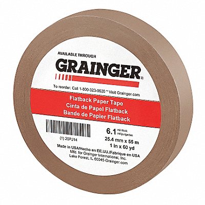 GRAINGER 20PJ14 Masking Tape 1 W 60 yd L Brown