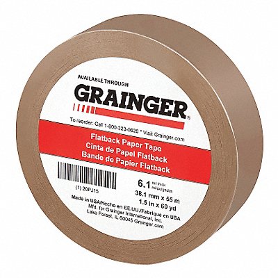 GRAINGER 20PJ15 Masking Tape 1 1/2 W 60 yd L Tan