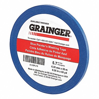 GRAINGER 20PJ19 Painters Masking Tape 1/4 W 60yd L Blue
