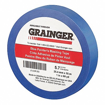 GRAINGER 20PJ22 Painters Masking Tape 1 W 60 yd L Blue