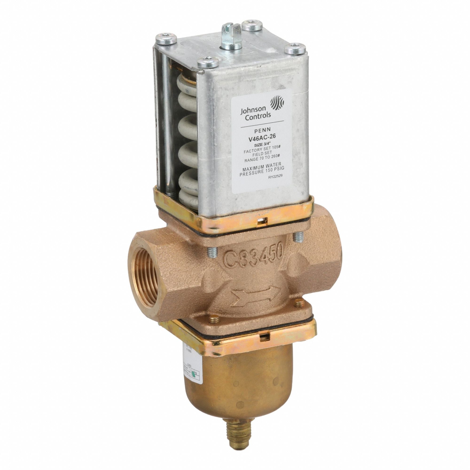 JOHNSON CONTROLS V46AC26C Water Regulating Valve 2 Way NPT 3/4 in.