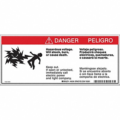BRADY 46349 Bilingual Hzrd Volts Label 4.5inx10.75in