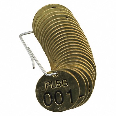 BRADY 23260 Numbered Tag Set Brass 1 1/2in W PK25