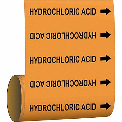 BRADY 109309 Pipe Marker Hydrochloric Acid 30 ft H
