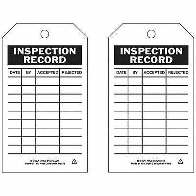 BRADY 86500 Inspection Tag 7inHx4inW HD Poly. PK10