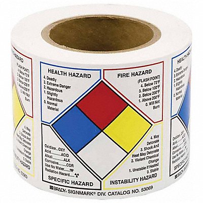 BRADY 53069 Right-to-Know Label 4 H 4 W PK500