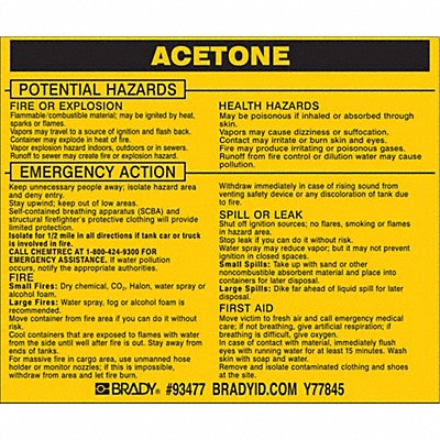 BRADY 93477 Chemical Label 3-3/4inHx4-1/2inW PK25