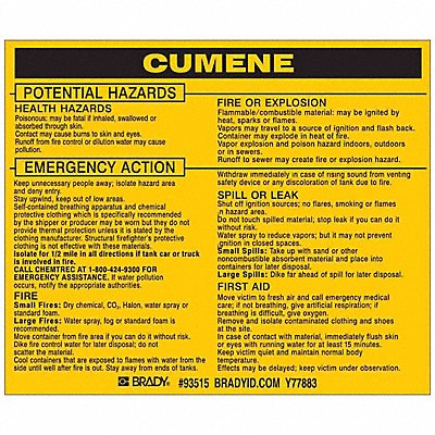 BRADY 93515 Chemical Label 3-3/4inHx4-1/2inW PK25