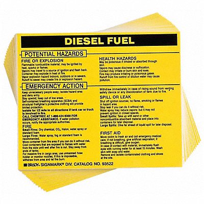 BRADY 93522 Chemical Label 3-3/4inHx4-1/2inW PK25