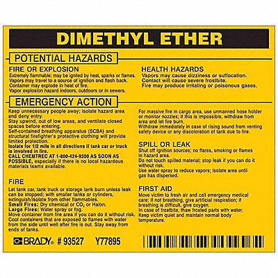 BRADY 93527 Chemical Label 3-3/4inHx4-1/2inW PK25