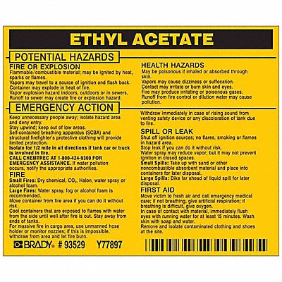 BRADY 93529 Chemical Label 3-3/4inHx4-1/2inW PK25