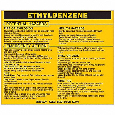 BRADY 93532 Chemical Label 3-3/4inHx4-1/2inW PK25