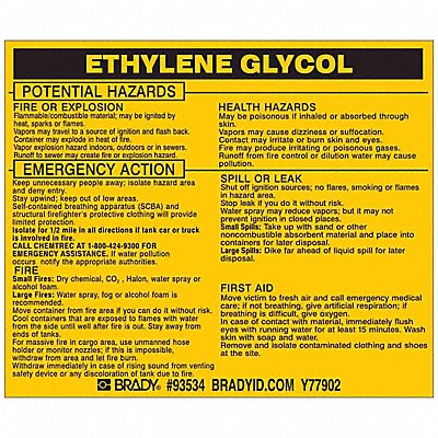 BRADY 93534 Chemical Label 3-3/4inHx4-1/2inW PK25