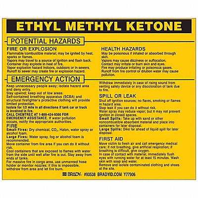 BRADY 93538 Chemical Label 3-3/4inHx4-1/2inW PK25