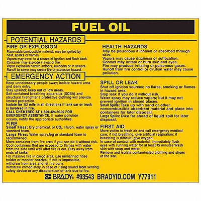 BRADY 93543 Chemical Label 3-3/4inHx4-1/2inW PK25