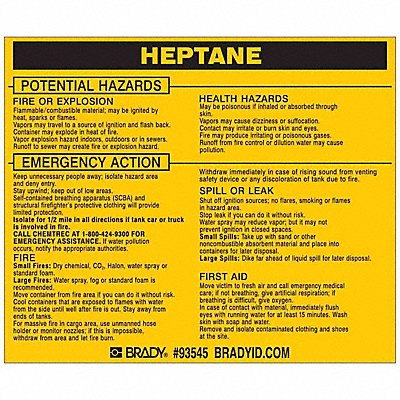 BRADY 93545 Chemical Label 3-3/4inHx4-1/2inW PK25