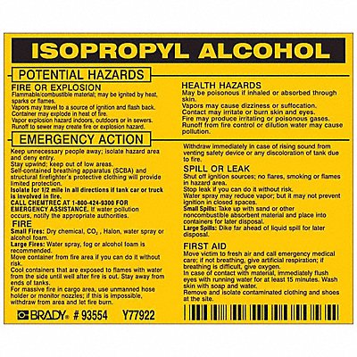 BRADY 93554 Chemical Label 3-3/4inHx4-1/2inW PK25