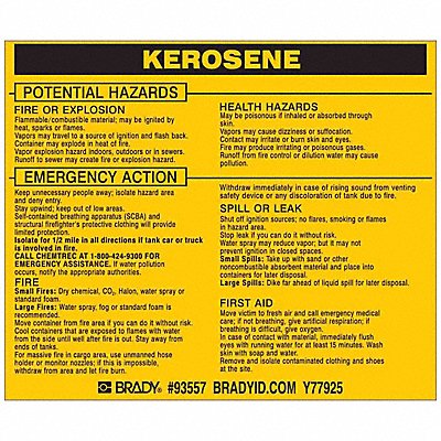 BRADY 93557 Chemical Label 3-3/4inHx4-1/2inW PK25