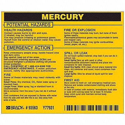 BRADY 93563 Chemical Label 3-3/4inHx4-1/2inW PK25