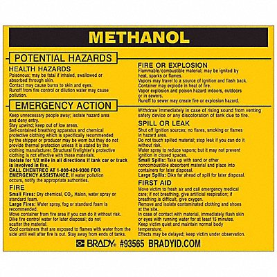 BRADY 93565 Chemical Label 3-3/4inHx4-1/2inW PK25