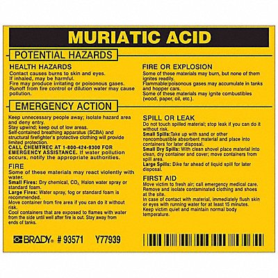 BRADY 93571 Chemical Label 3-3/4inHx4-1/2inW PK25