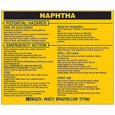 BRADY 93572 Chemical Label 3-3/4inHx4-1/2inW PK25