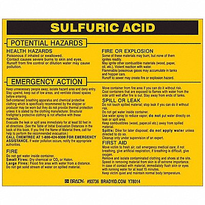 BRADY 93736 Chemical Label 3-3/4inHx4-1/2inW PK25