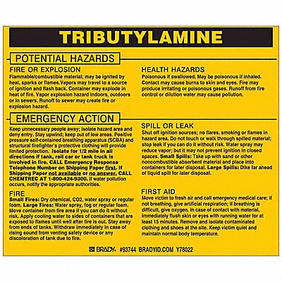 BRADY 93744 Chemical Label 3-3/4inHx4-1/2inW PK25