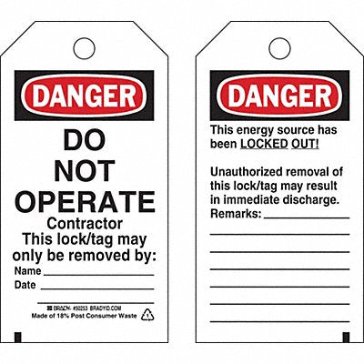 BRADY 50251 Danger Tag 5-1/2inHx3inW HD Poly PK25