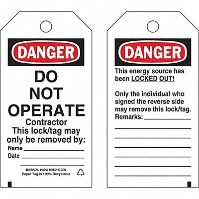BRADY 50256 Danger Tag 5-3/4inHx3inW Cardstock PK25