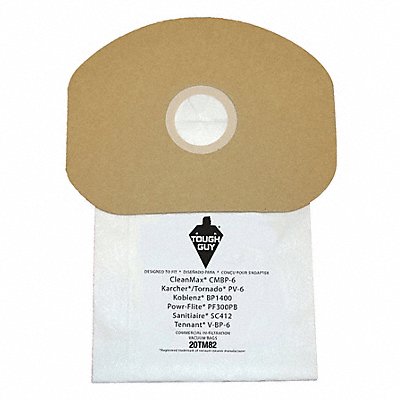 TOUGH GUY 20TM82 Vacuum Bag Paper 2-Ply Reusable PK10