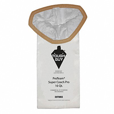 TOUGH GUY 20TM83 Vacuum Bag Paper 2-Ply Reusable PK10